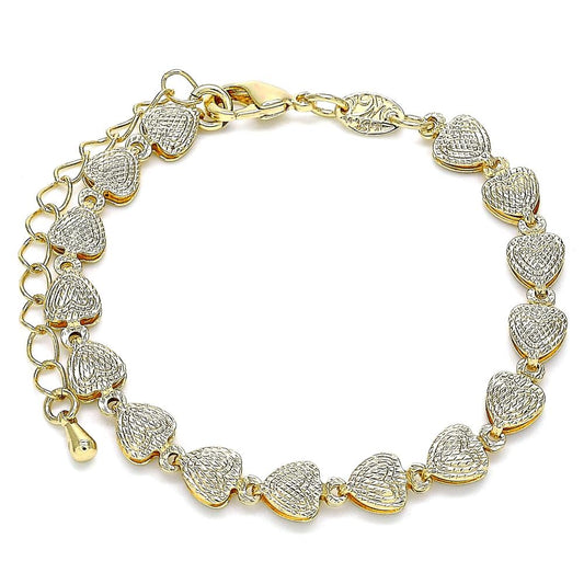 Gold Filled Tarnish Free Heart Bracelet with gold and silver hearts all around the bracelet